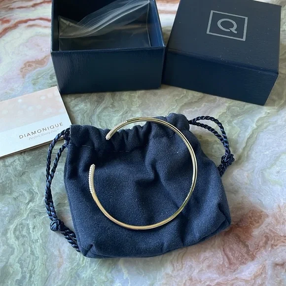 Diamonique Slim Open Bangle, 18K Gold Clad - Picture 4 of 6